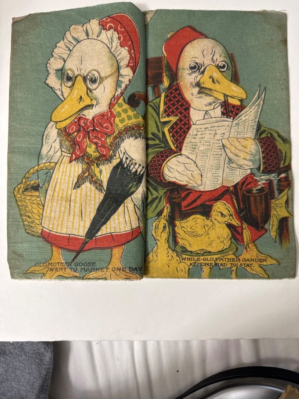 Vintage Mother Goose & Gander Fabric Book Pages Saalfield Publishing Co Colorful - Picture 4 of 9